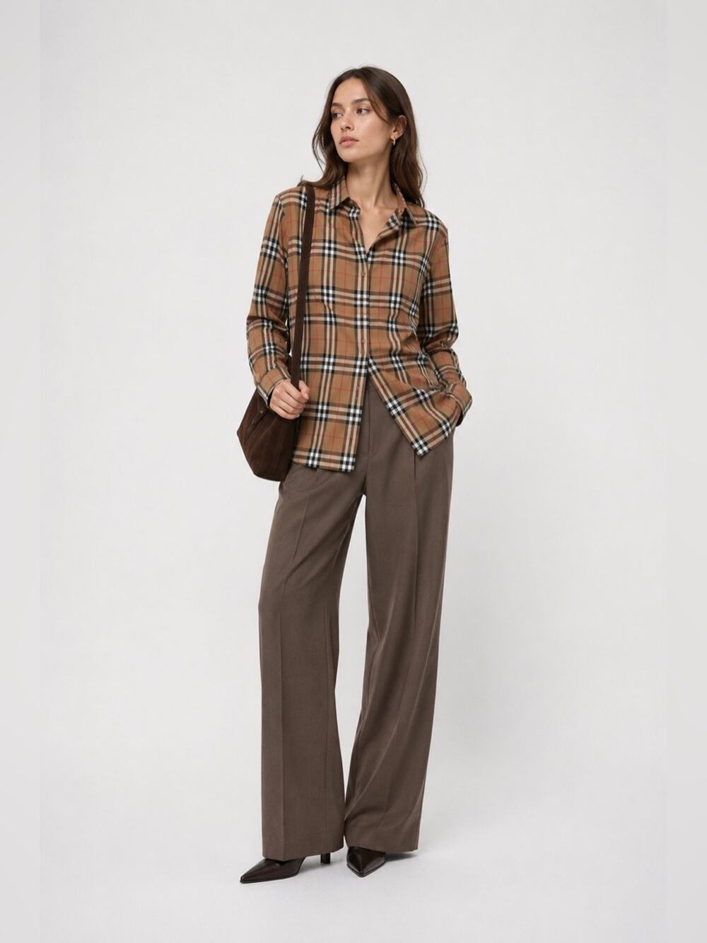 Burberry Tan Check Cotton Button Down Shirt 8